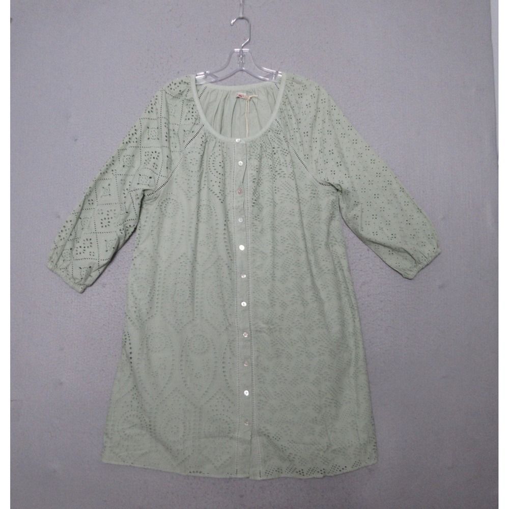 Faherty Dress S Valencia Eyelet Green Organic Cotton Button Front Cottage NWT